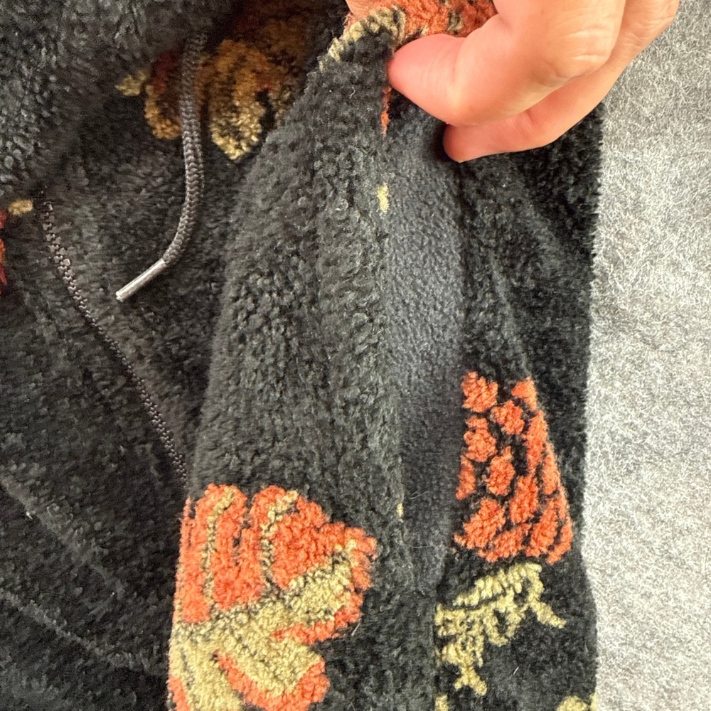 Black Mountain Fleece Jacket 90s XL Black Pinecone Oak Leaf Full Zip Mock Neck - Picture 8 of 16
